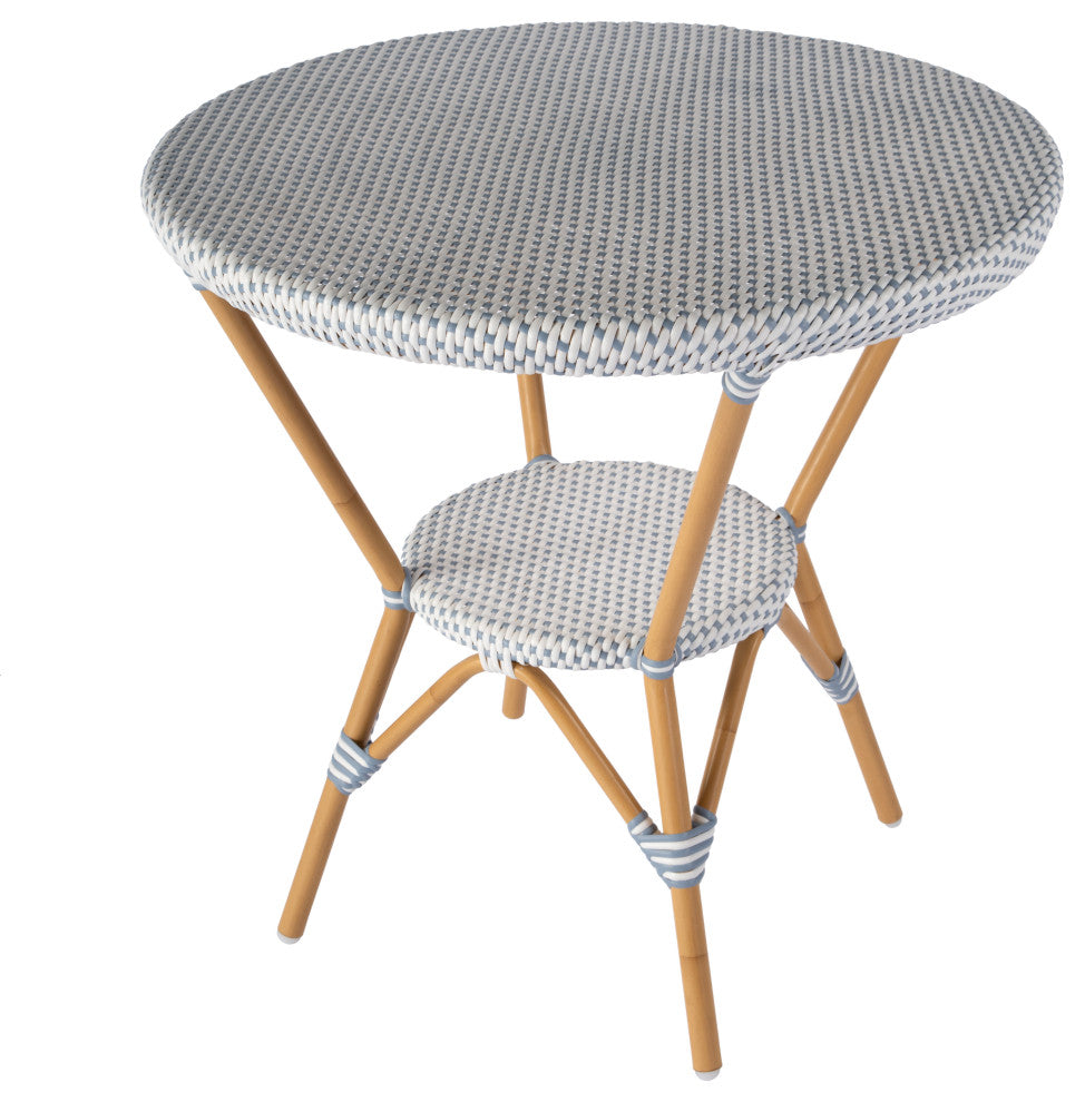 Tobias Outdoor Rattan and Metal Round Bistro Table, Blue and White