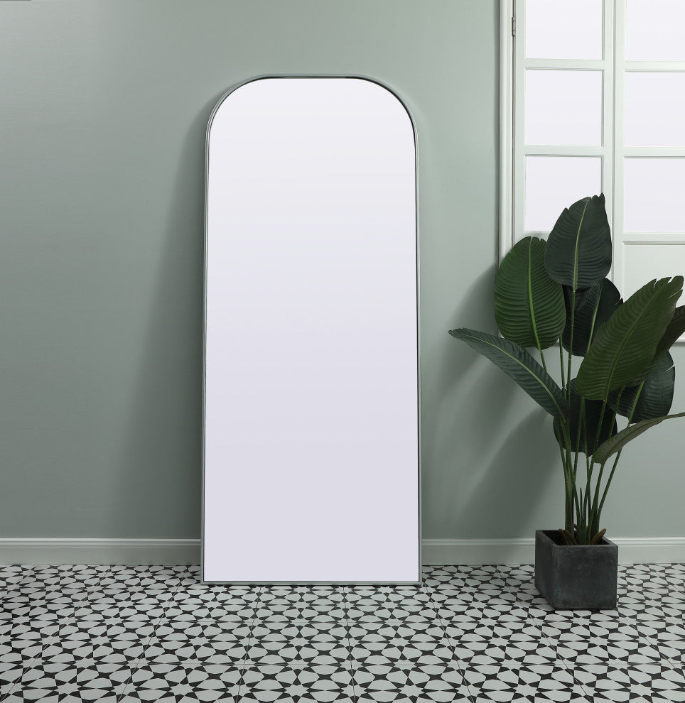 Metal Frame Arch Full Length Mirror 32X76 Inch, Silver