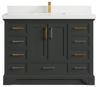 Charlotte 48" Single Sink Bath Vanity in Black Top 2" White Quartz