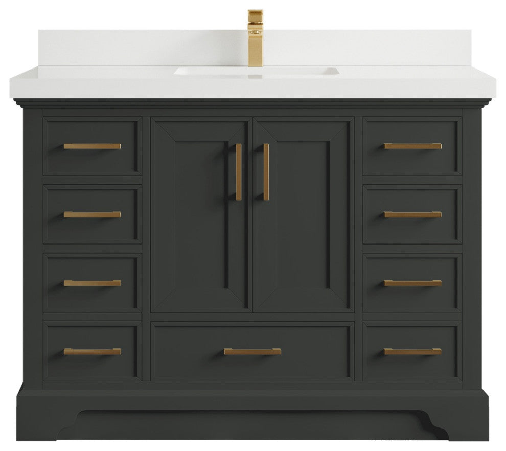 Charlotte 48" Single Sink Bath Vanity in Black Top 2" White Quartz