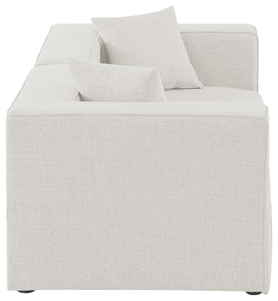 Cube Upholstered Modular Sofa, Cream, 2-Piece: 2 Corner Chair, Linen Texured Fabric