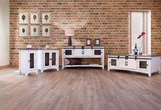 Greenview White Solid Pine Wood End Table, 2 Mesh Doors