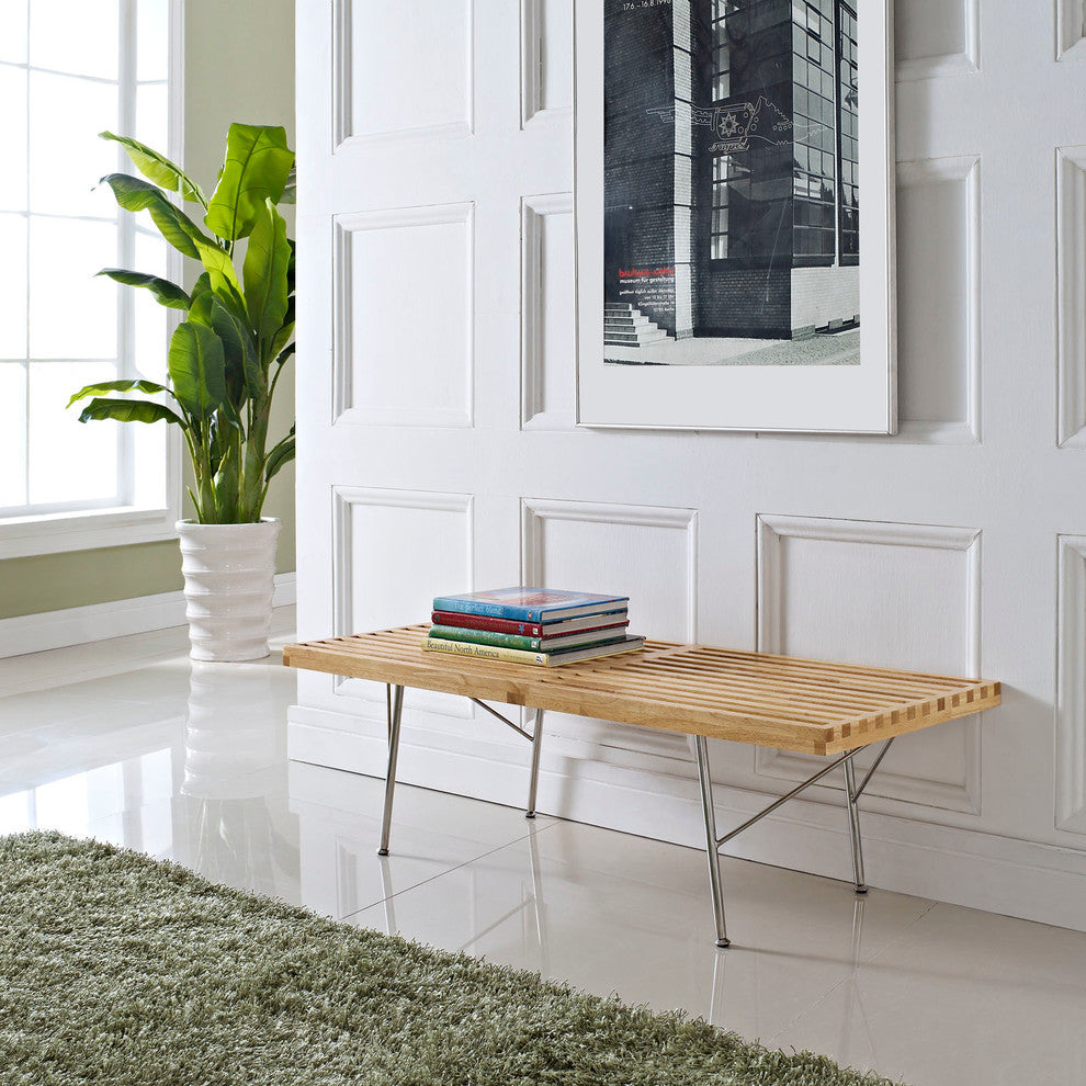 Modern Contemporary Living Room Small Wood Bench Natural