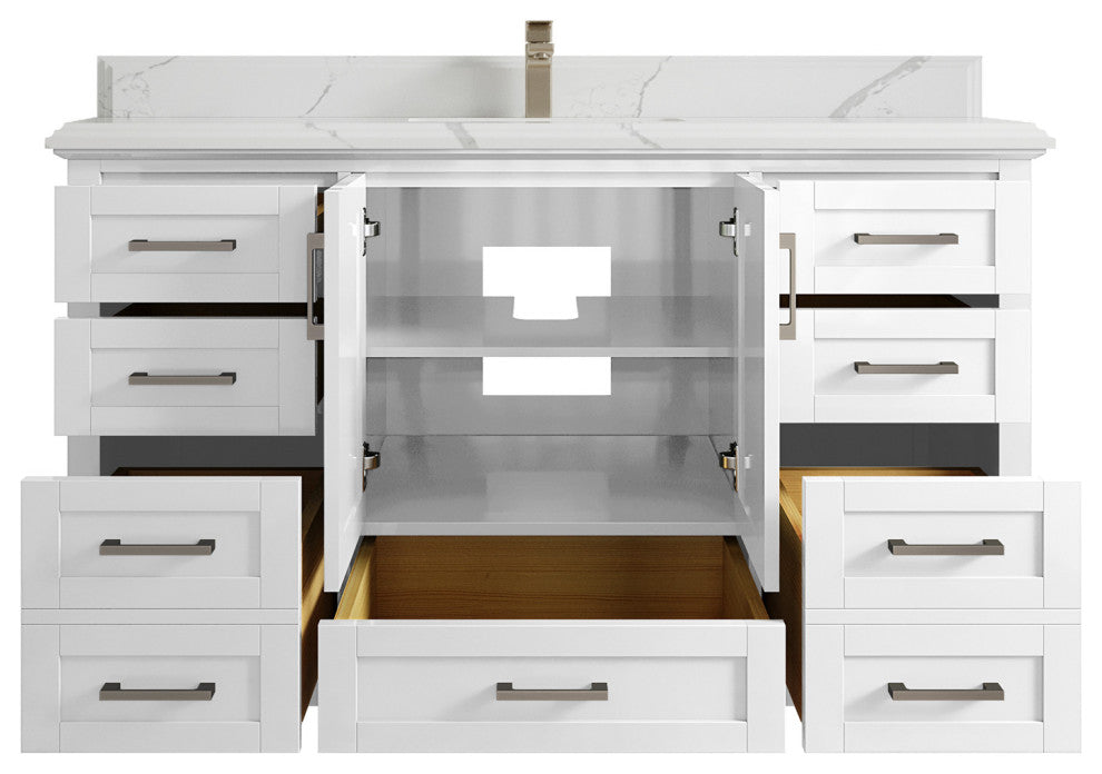 Boston 60 Single Bathroom Vanity in White 1.5" Calacatta Laza