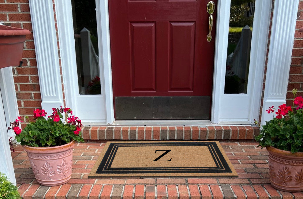A1HC Natural Coir Monogrammed Entrance Flock Outdoor Durable Doormat 24" X 39",
