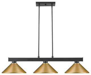 Cobalt 3 Light Billiard Light in Matte Black with Satin Gold Steel Shade