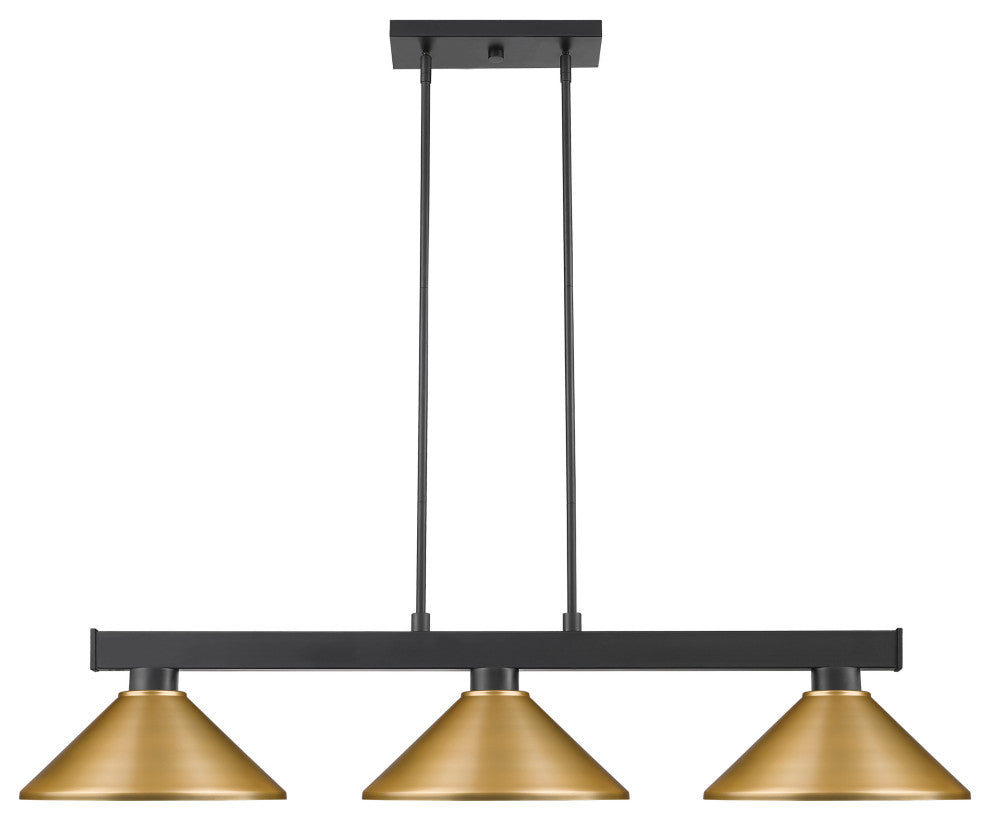 Cobalt 3 Light Billiard Light in Matte Black with Satin Gold Steel Shade