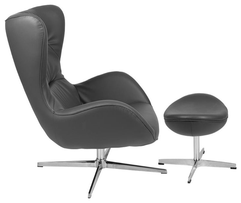 Gray LeatherSoft Swivel Wing Chair and Ottoman Set