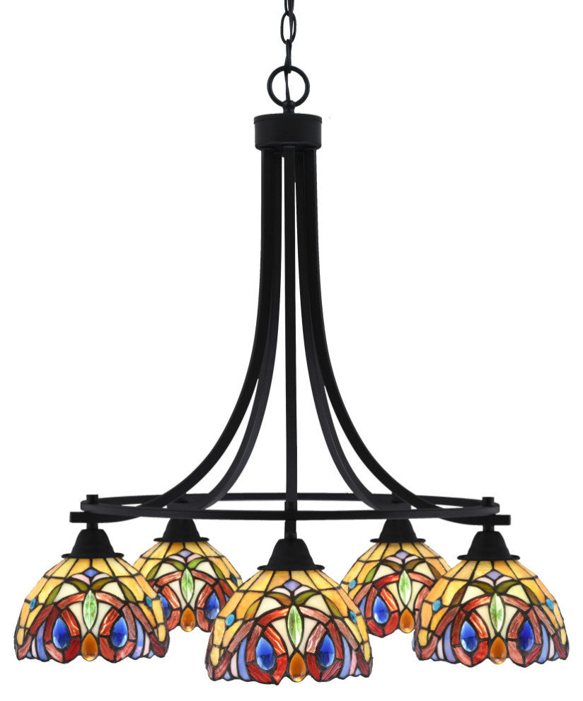 Paramount 5-Light Chandelier, Matte Black, 7" Lynx Art Glass