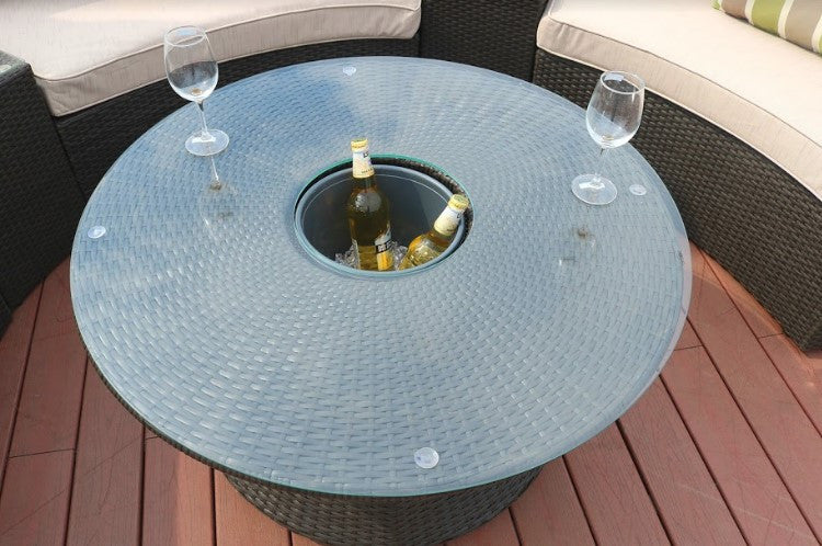 HomeRoots 6 Piece Black Half Moon Outdoor Sectional Set With Ice Bucket