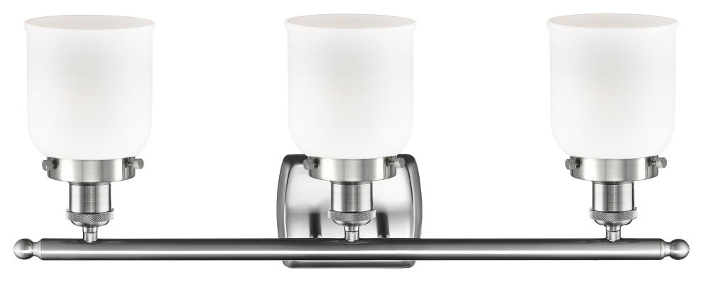 Small Bell 3-Light Bath Vanity-Light, Brushed Satin Nickel, Matte White
