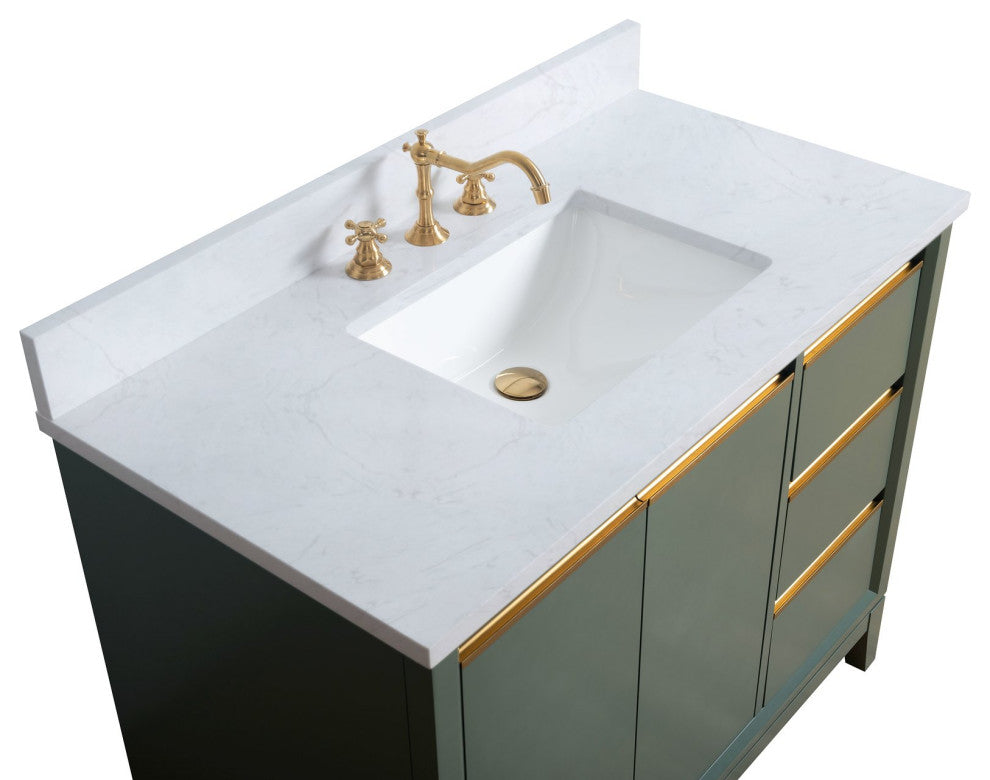 Vanity Art Bathroom Vanity With Sink, Vintage Green, 42" Single