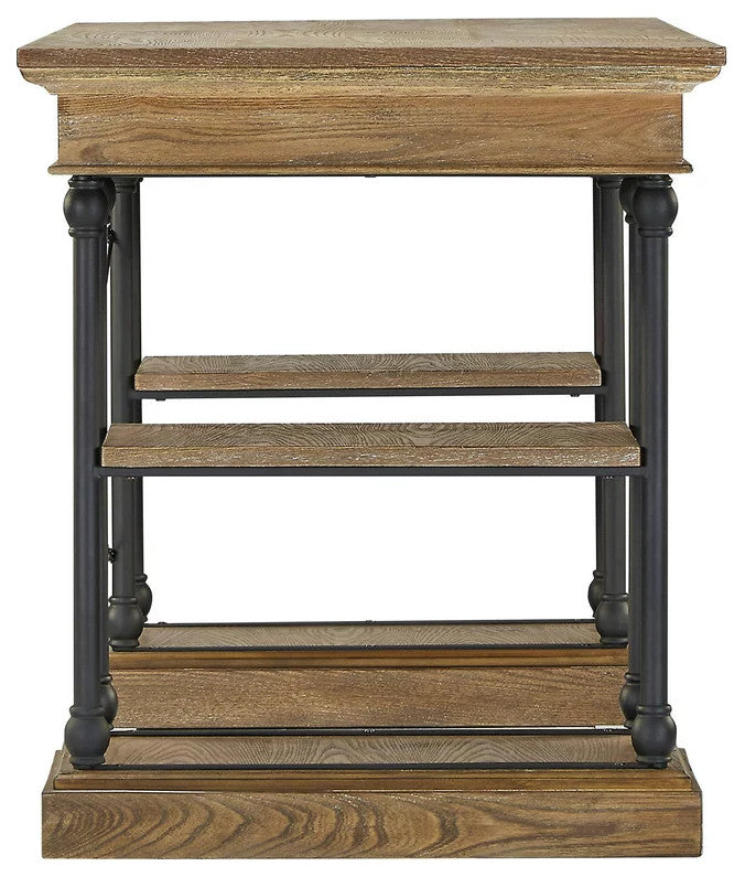 Industrial Desk, Metal Legs With Wooden Top & Open Comparments, Brown