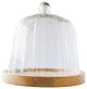 Round Reclaimed Glass Cloche With Mango Wood Base, Clear