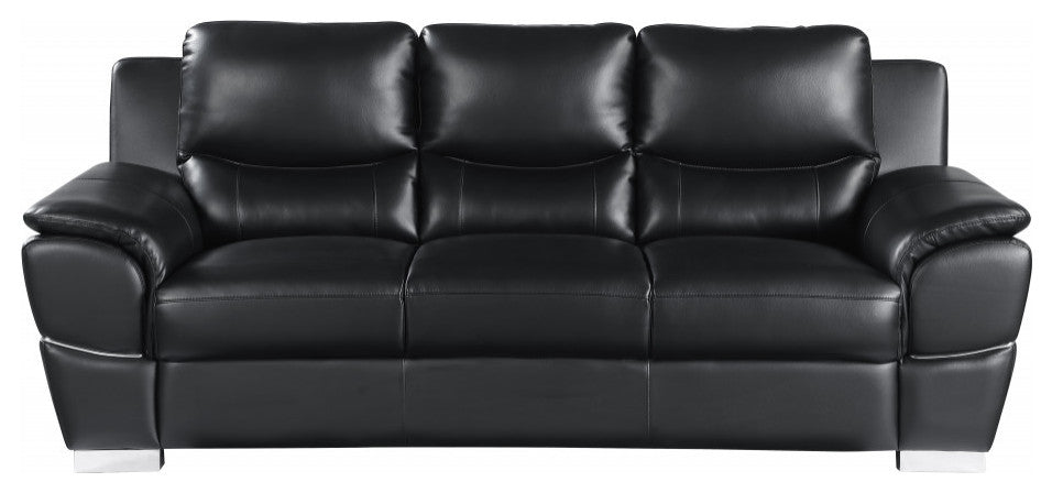 112" Chic Black Leather Sofa Set