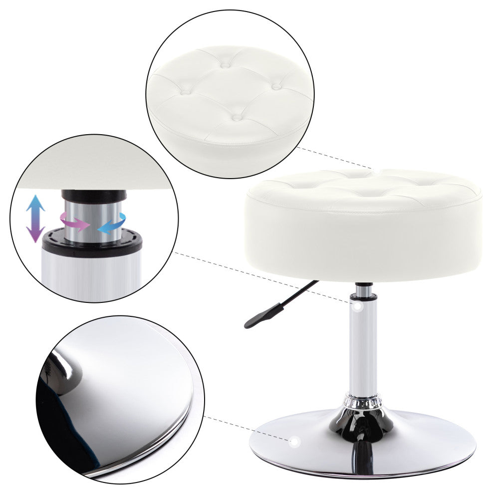 Round Swivel Faux Leather Vanity Stool, White, Standard