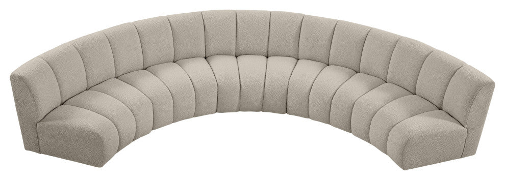 Infinity Black Boucle Fabric Upholstered Arc Shaped Modular Sectional, Brown, 5-Piece, Arc-Shaped