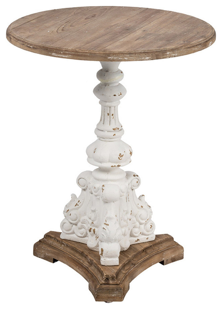 Benzara BM285153 27" Side End Table, Mango Wood, Turned Pedestal, White