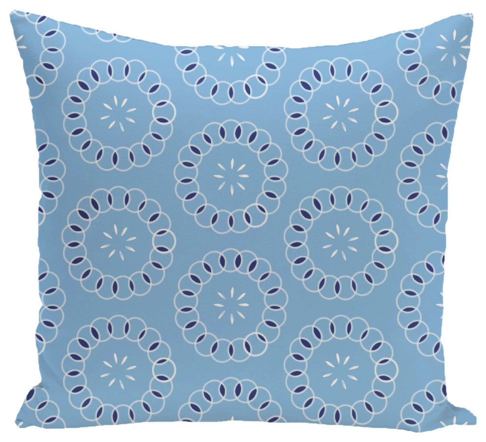 Happiness Is? Floral Print Outdoor Pillow, Sky, 18"x18"