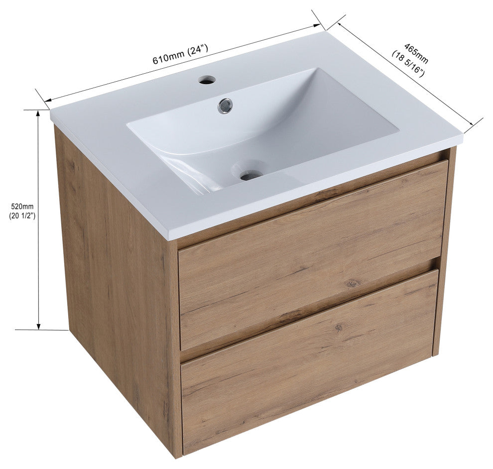 24 inch Plywood Wall Mounted Bathroom Vanity Set with Drawer