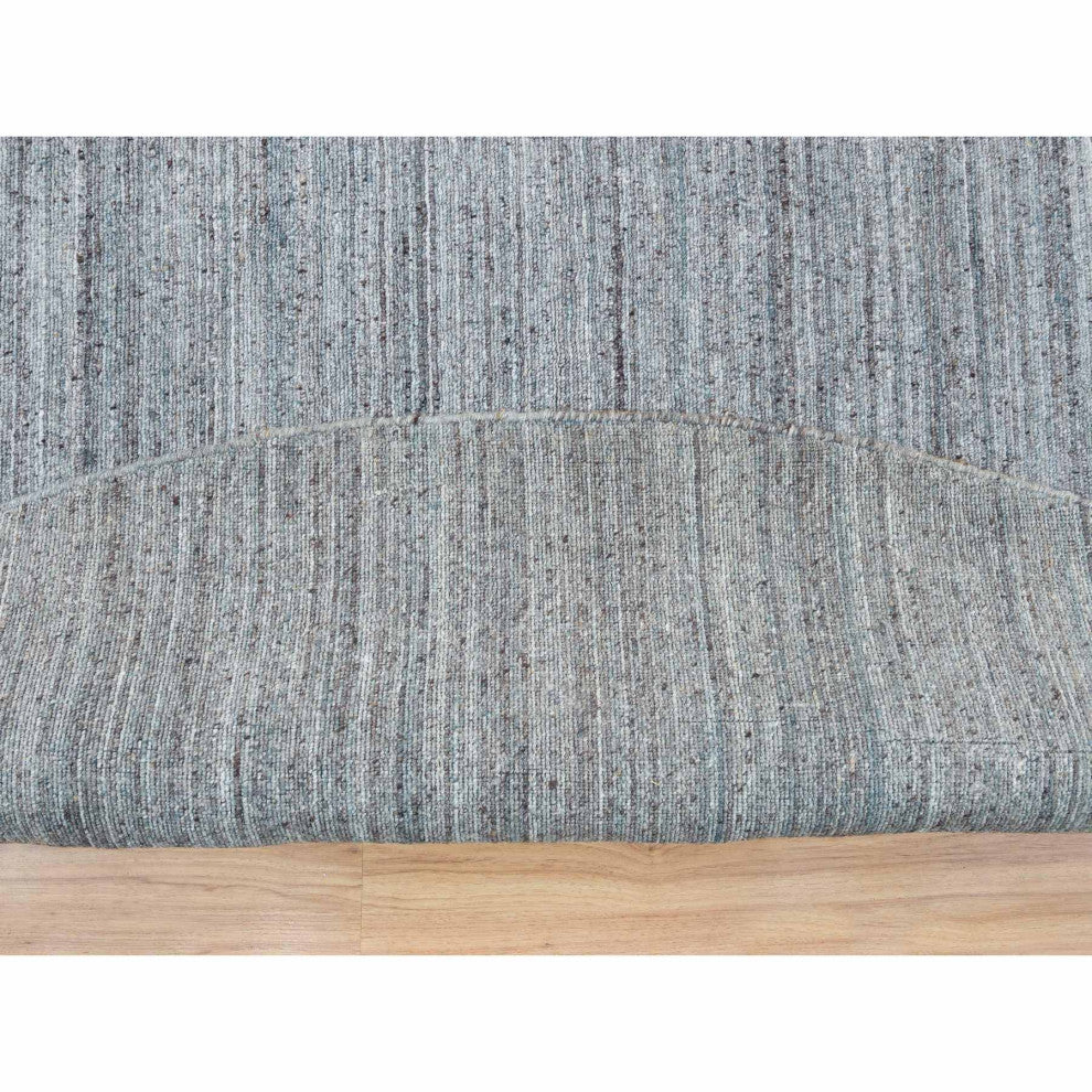 Coin Gray Hand Loomed Modern Striae Design Wool Round Oriental Rug 11'10"x11'10"