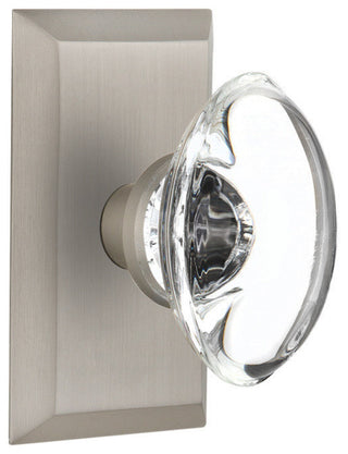 Single Studio Plate With Oval Clear Crystal Knob, Satin Nickel