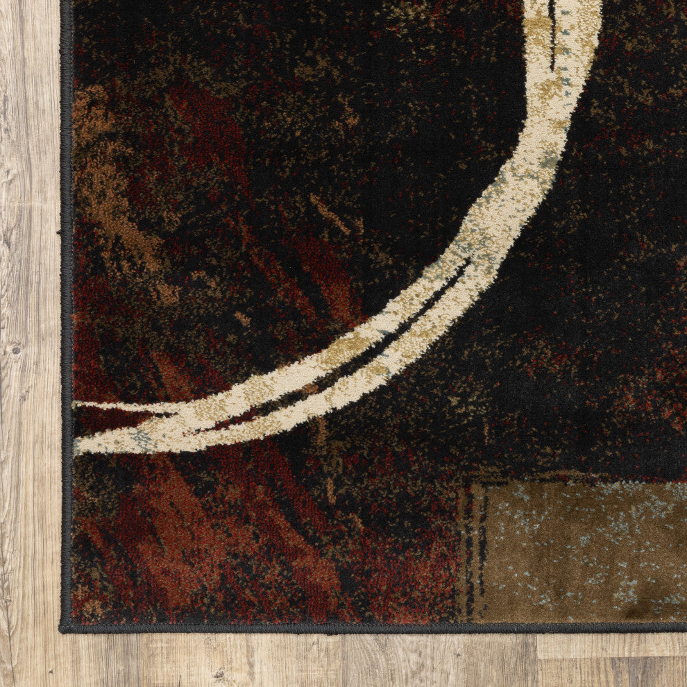 Harrison Abstract Brown and Black Rug, 10'x13'