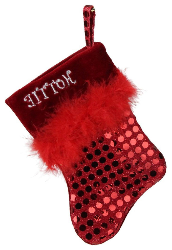 7" Red Sequined Feathered "Hottie" Mini Christmas Stocking