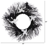 22" Halloween Ghost and Bats Twig Wreath