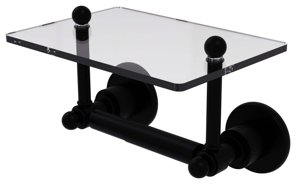Astor Place Two Post Toilet Tissue Holder with Glass Shelf, Matte Black