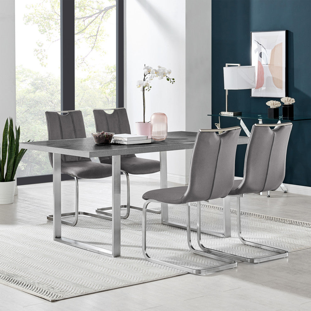 Pacific Gray Dining Room Accent Chair Set of 2, Gray and Stainless Steel