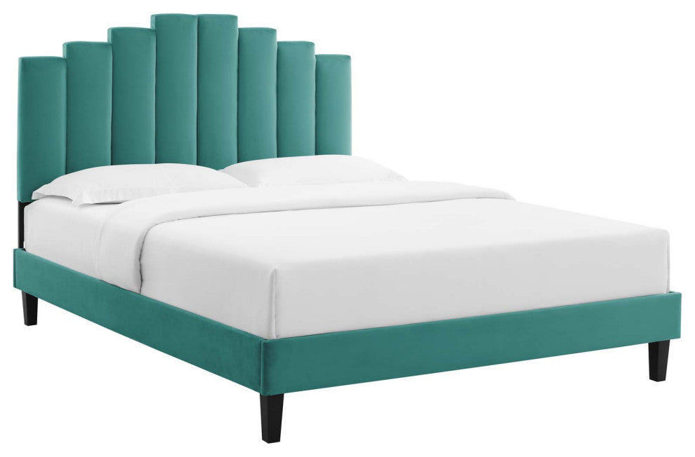 Elise Queen Performance Velvet Platform Bed MOD-6692-TEA