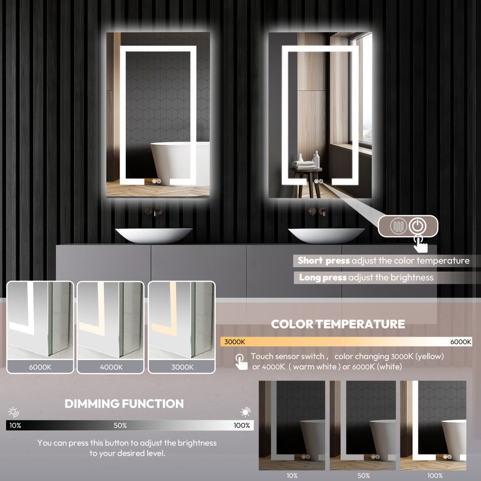 Santona Wall Medicine Cabinet, Frameless LED Mirror, Silver, 20"w X 32"h
