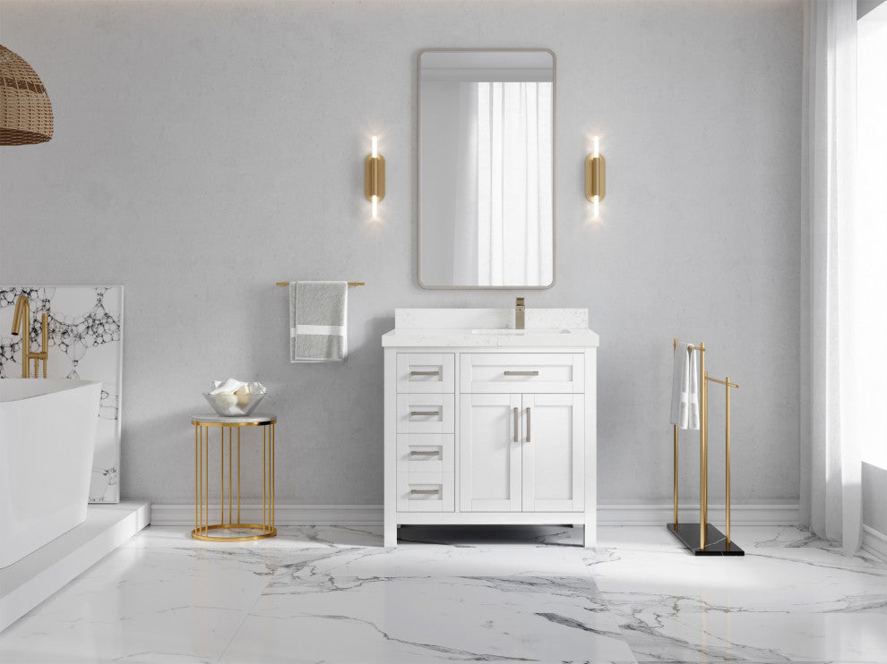 Cambridge 36 Right Offset Bath Vanity in White 2" Empira Quartz