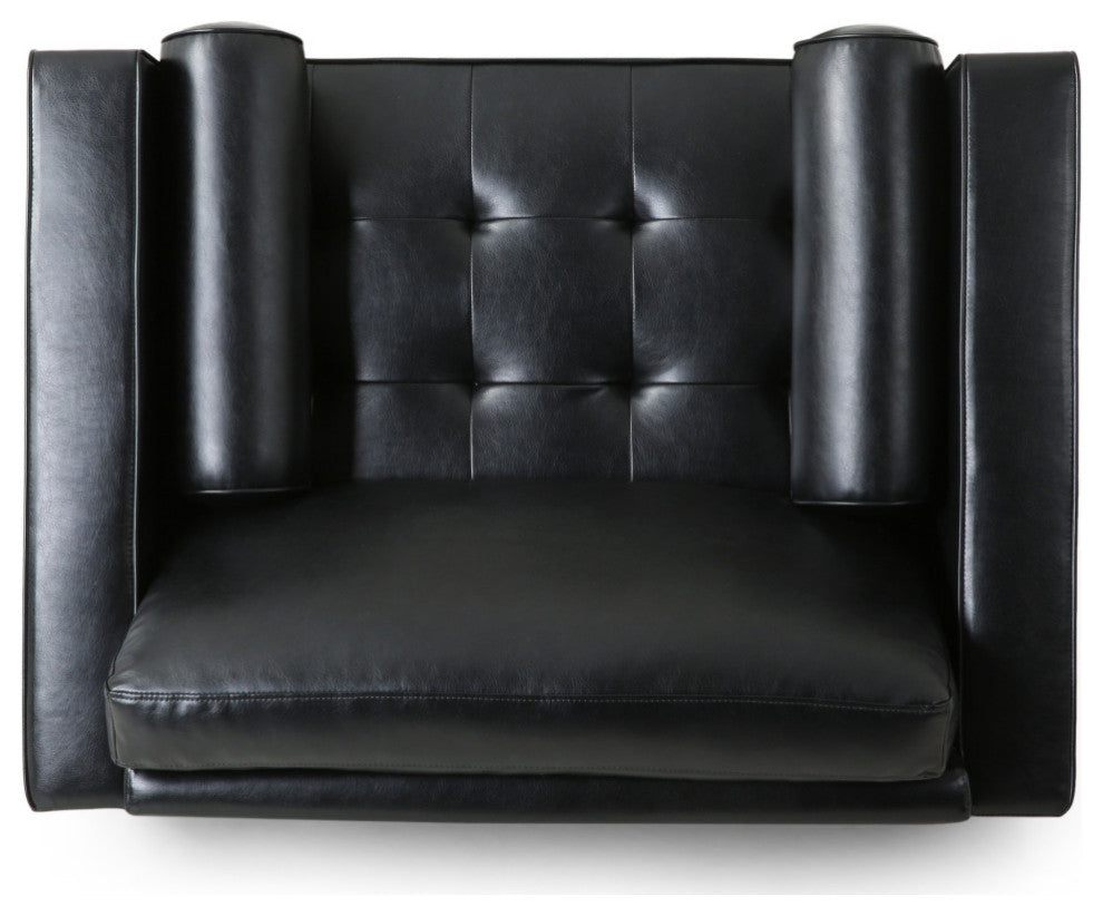 Vernon Contemporary Tufted Club Chair, Midnight + Espresso