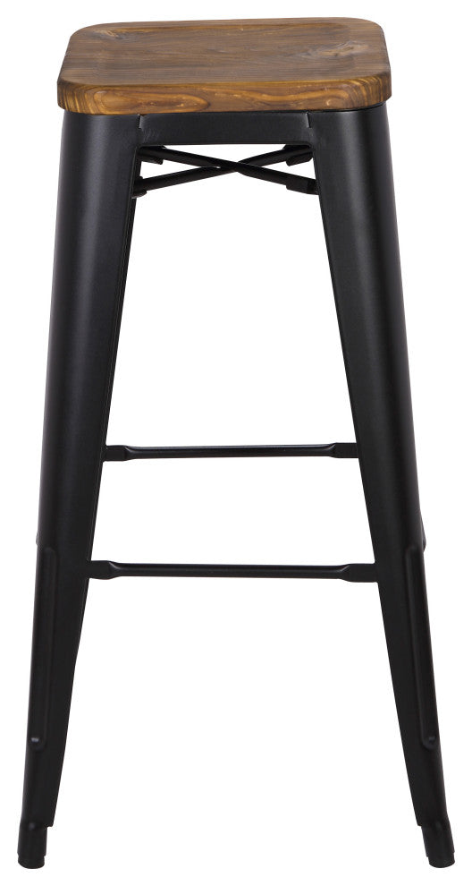 Highland Commercial Grade Stool with Wood Seat, Frosted Black, Set of 4