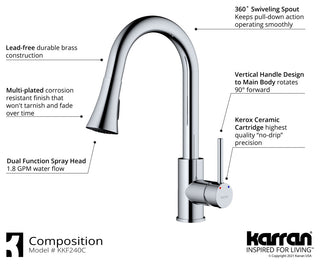 Karran Weybridge Single-Handle Pull-Down Sprayer Kitchen Faucet, Chrome