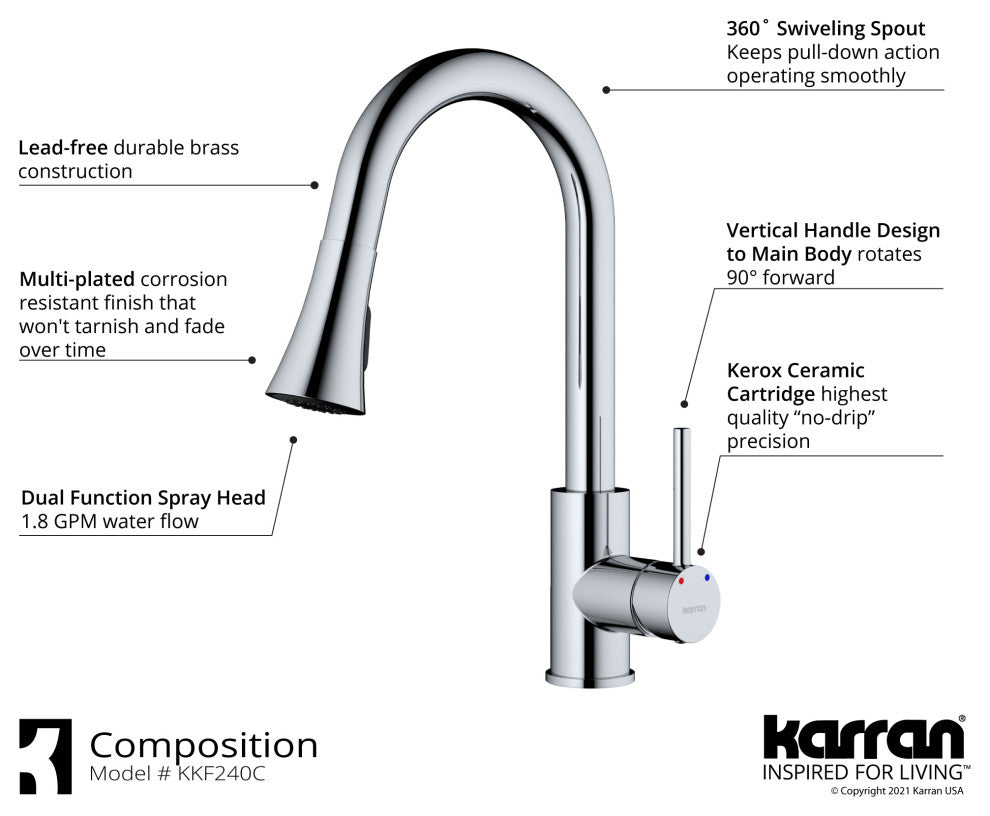 Karran Weybridge Single-Handle Pull-Down Sprayer Kitchen Faucet, Chrome
