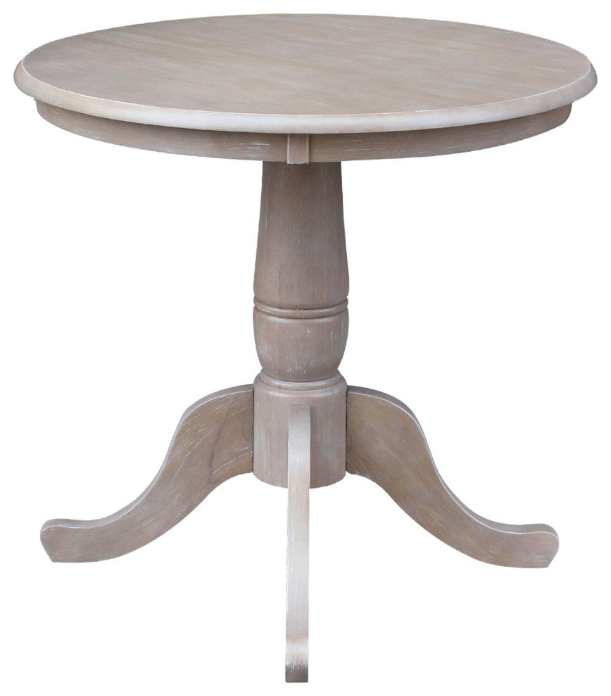 Round Top Pedestal Table, Washed Gray Taupe, 30 Inch Round