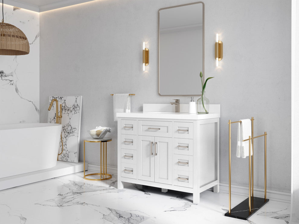 Cambridge 42 Single Sink Bath Vanity in White 2" Piatra Gray