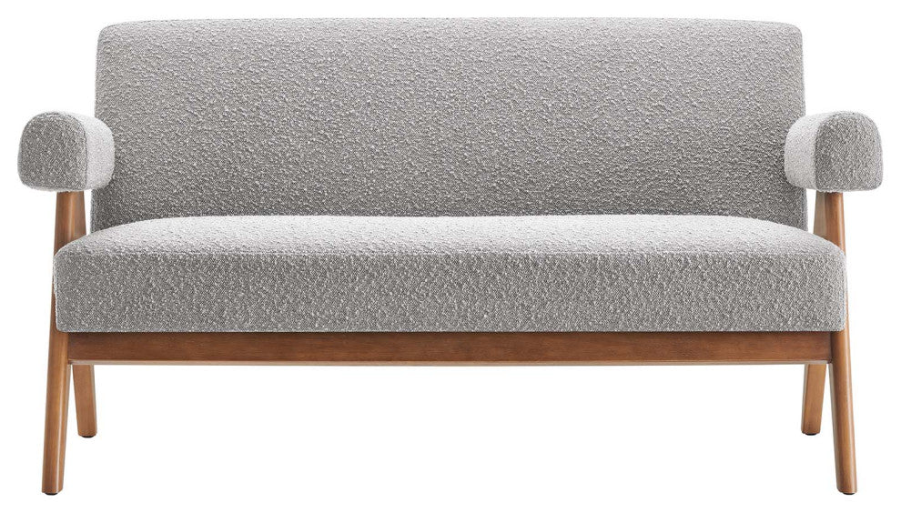 Lyra Boucle Fabric Loveseat, Light Gray