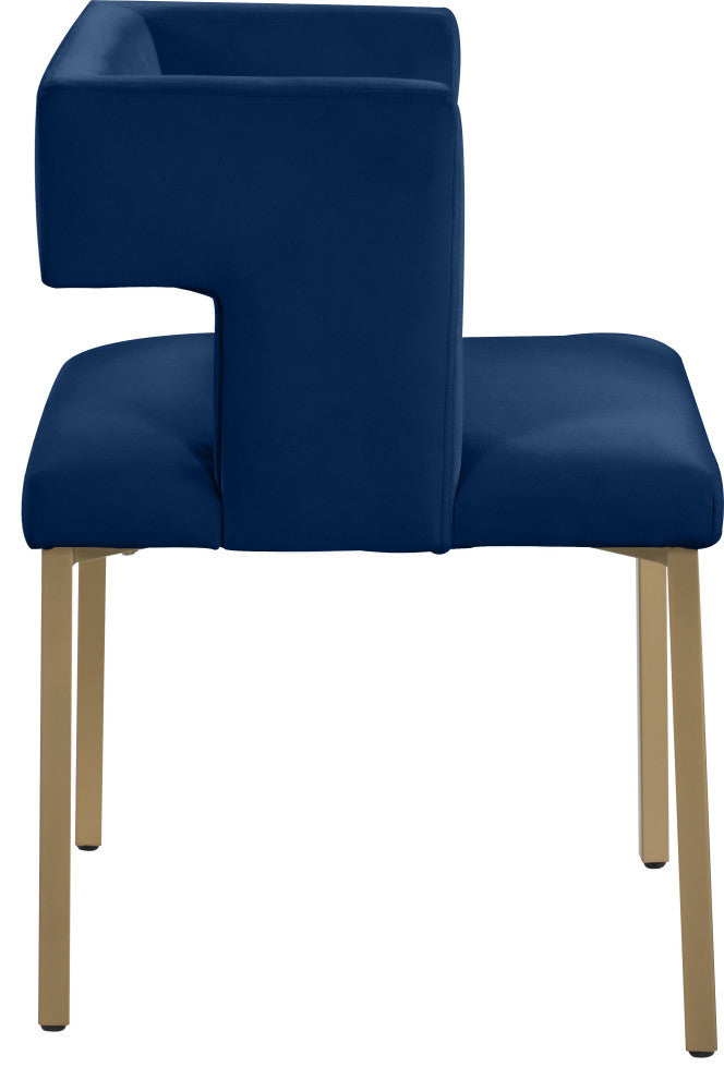 The Caleb Dining Chair, Navy and Brushed Gold, Velvet and Iron, Set of 2