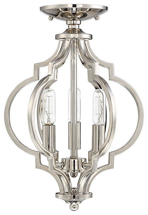 3-Light Semi-Flush Mount, Polished Nickel