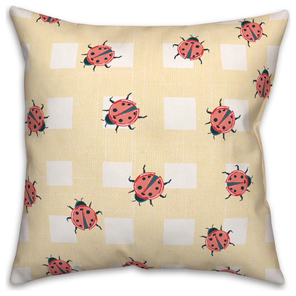 Ladybug Plaid Yellow 3 18x18 Spun Poly Pillow
