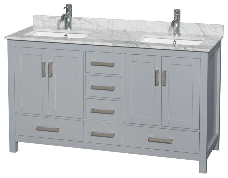 Wyndham WCS141460DGYCMUNSMXX 60" Vanity in Gray + Carrera Marble and Square Sin