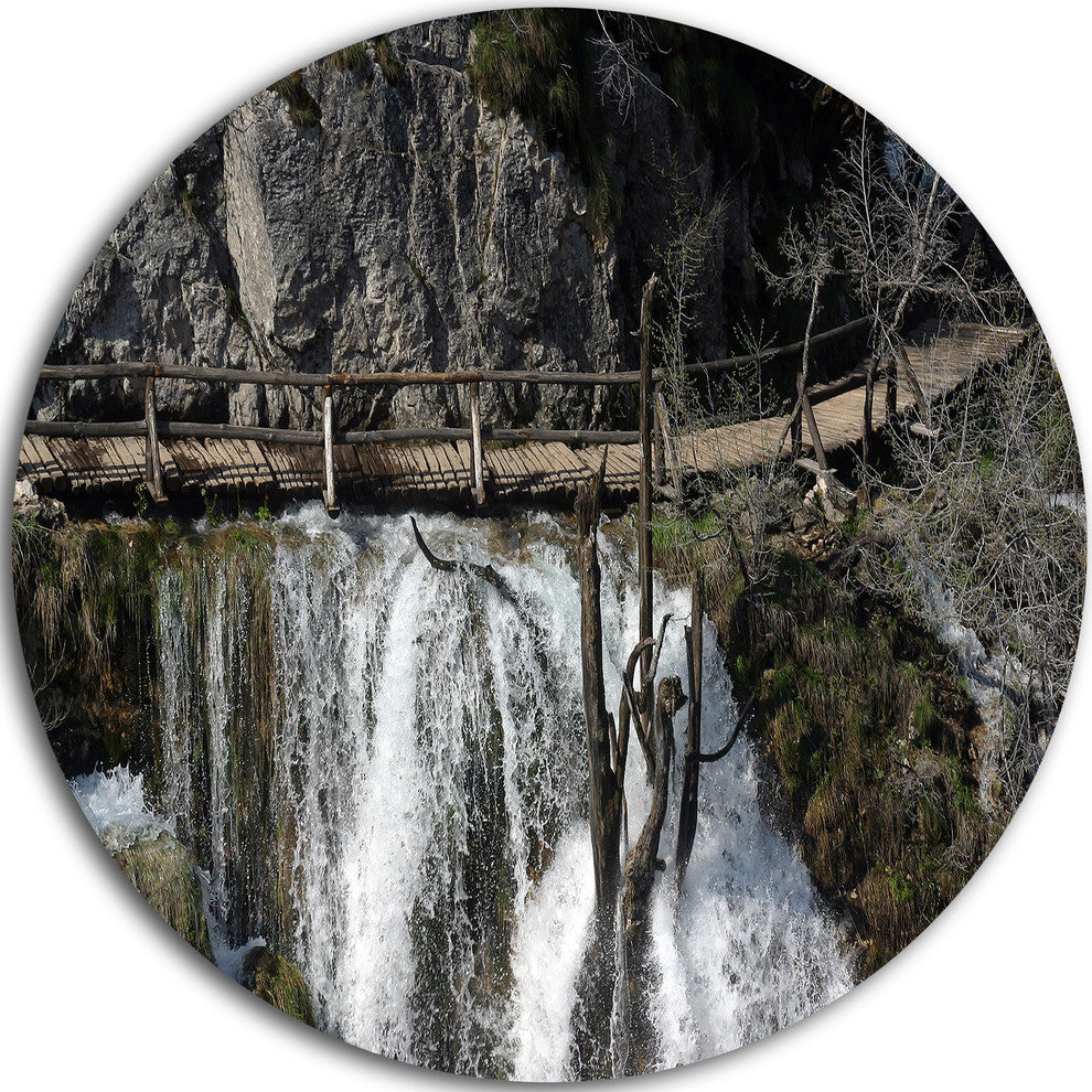 Wooden Pathway In Plitvice Lakes, Landscape Photo Round Wall Art, 23"