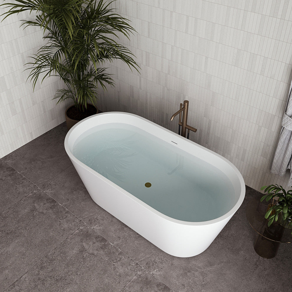 59" Streamline NDR-362-11-BGL Freestanding Tub, Tray, Drain in Brushed Gold