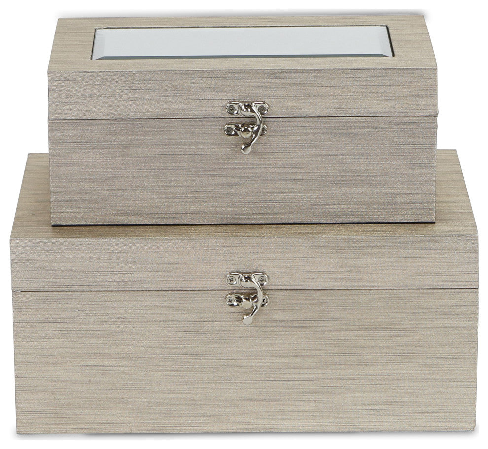 Shimmer Mirror Boxes, Set of 2, Rose Gold