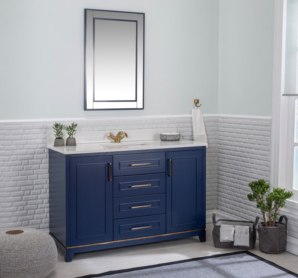 Albia Collection 48" Bathroom Vanity With Sink, Mirror, Countertop, Dark Blue