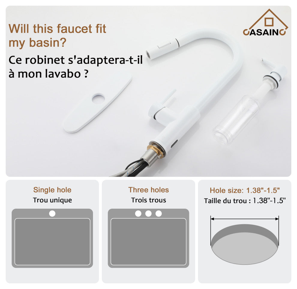 Touchless Pull Down Single Handle Kitchen Faucet With LED Function, Matte White